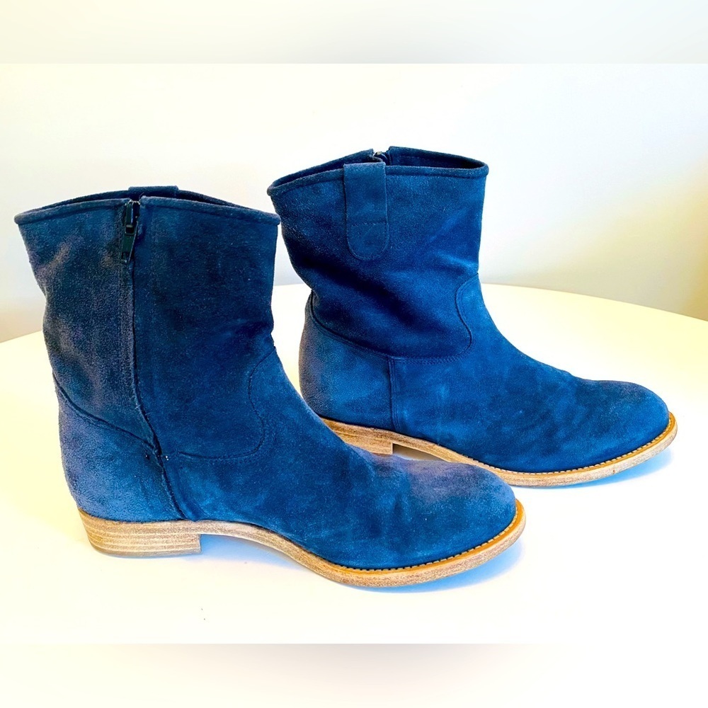 Progetto Boots Blue Suede Italian Stacked Block Heel Women's US 6.5 EUR 37